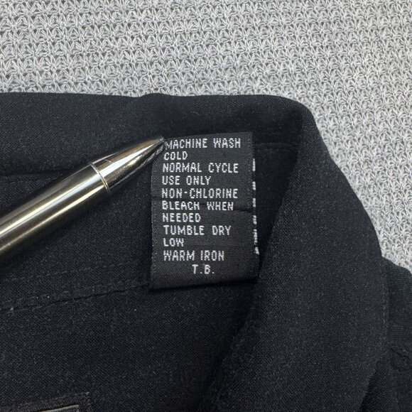 Vintage Consensus Sportswear Hawaiian Shirt Size L Black Palm Tree Pin-Up Girl - Picture 13 of 13